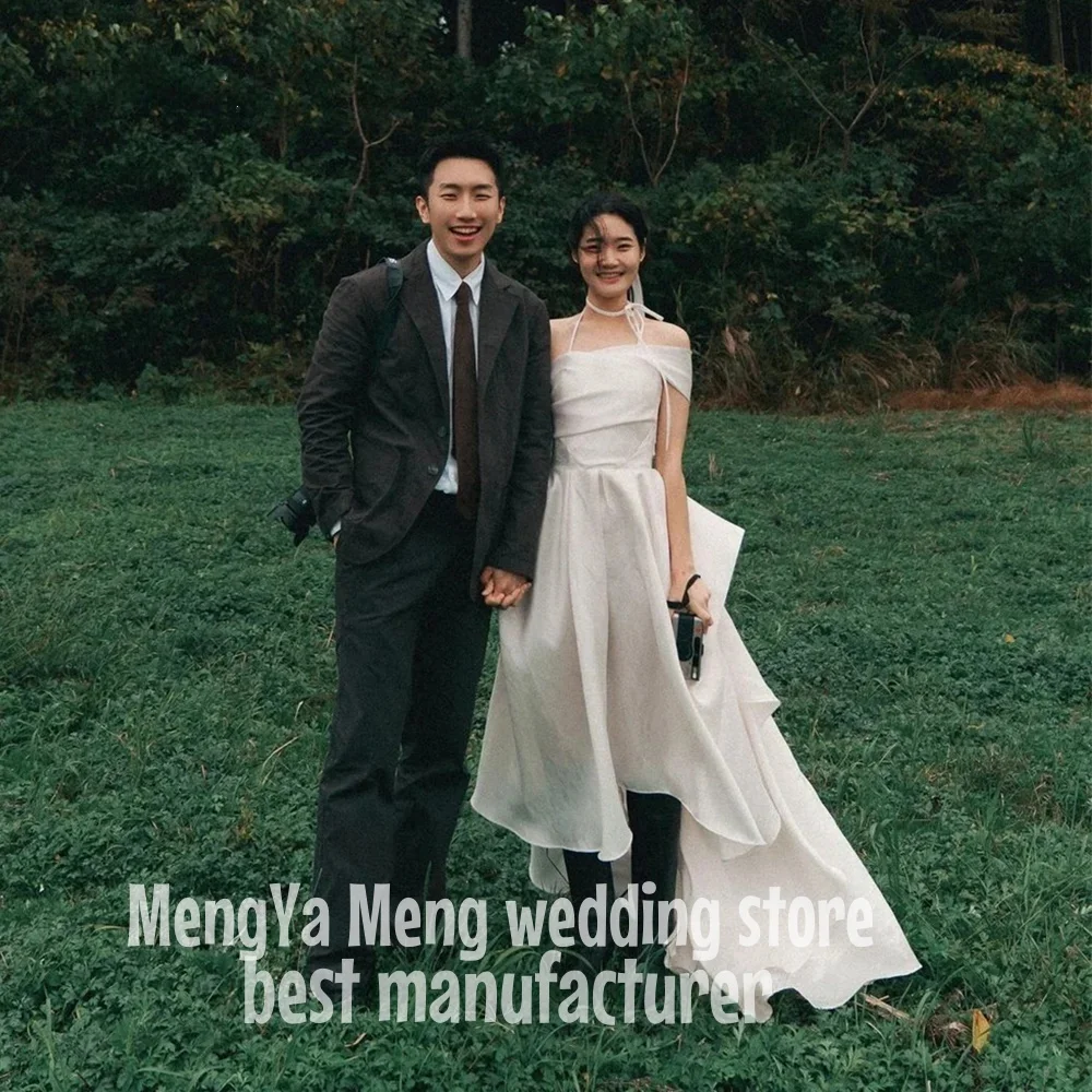 ZHUISHU 2025 Korea Simple Taffeta A Line Wedding Dress Photo Shoot Short Sleeve Garden Prom Gown Long Tail 웨딩드레스 customized