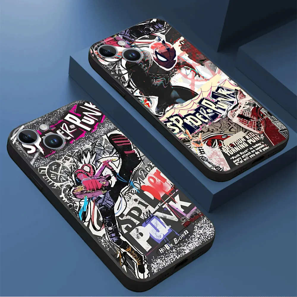 Marvel Spider Man Punk Luxury Back Case for Apple iPhone 12 Mini XR 14 11 Pro 13 XS X 15 Pro Max 8 Plus 7 6s SE TPU Soft Cover