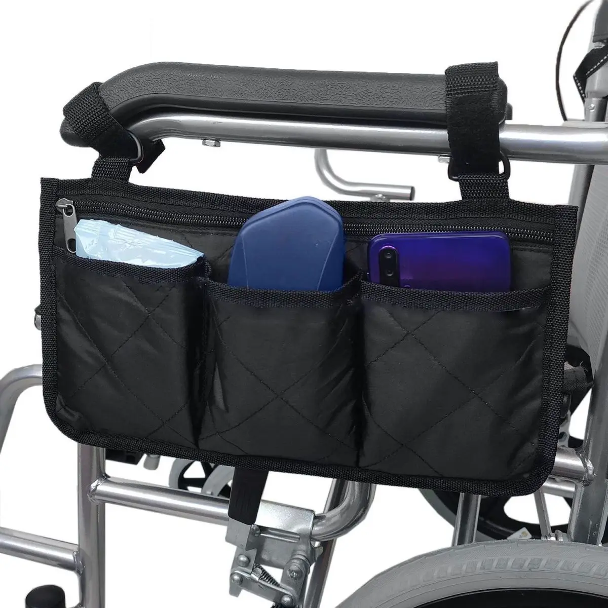 Multi-pocket Wheelchair Hanging Bag Large Capacity Waterproof Seat Armrest Side Storage Bag Multifunctional Arm Rest Pouch