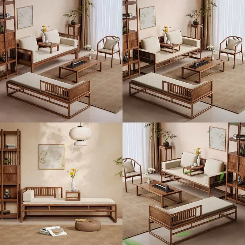 For New Chinese Style Arhat Bed Tea Table Chair Set All Solid Wood Sofa Bed Zen Sleeping Concubine Bed Antique Living Room