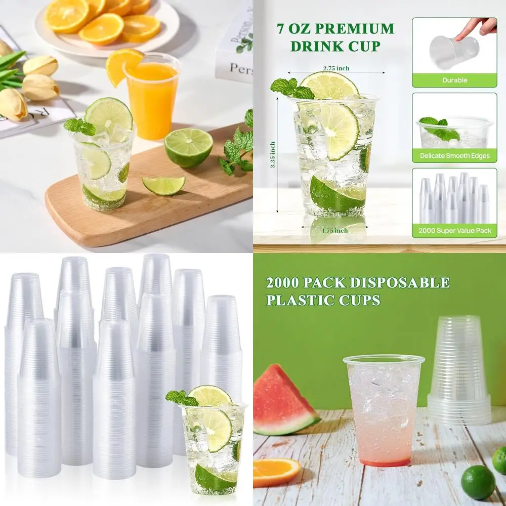 

7 oz Clear Plastic Cups, 2000 Pack - Disposable Drink Cups for Parties and Weddings