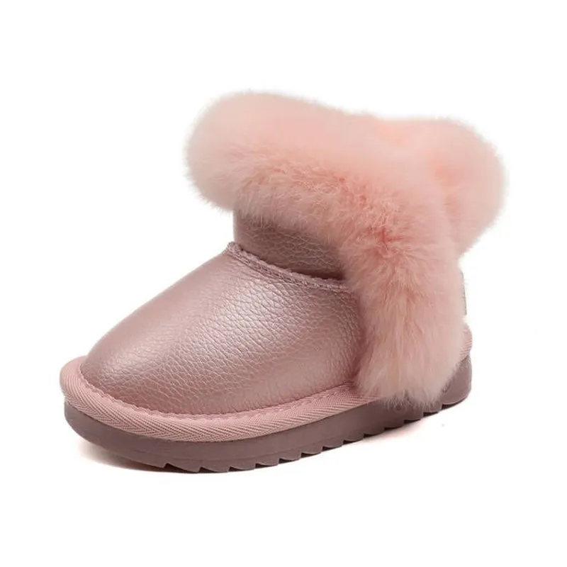 2024 New Winter Girls Boots Leather Princess Warm Plush Cotton Kids Shoes Non-slip Fashion Toddler Baby Shoes 15-25