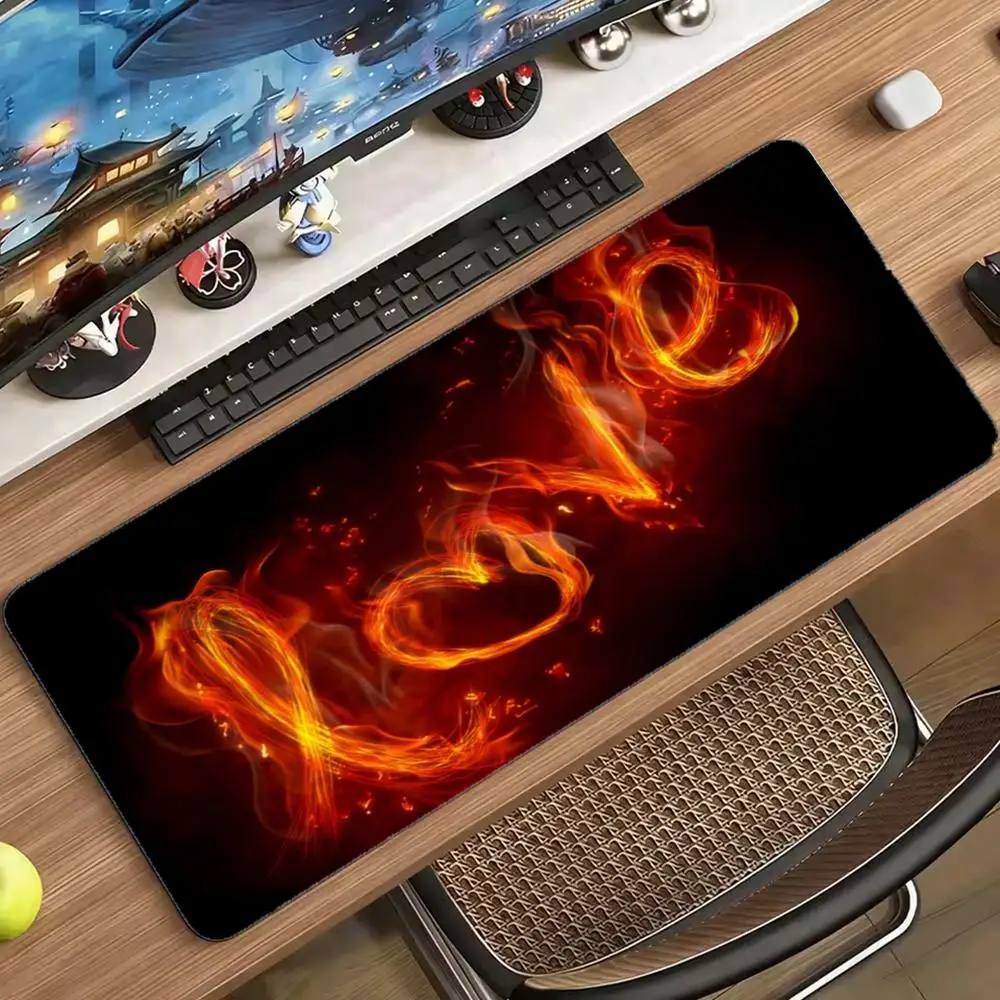 Flame Heart Large Desk Mat Non Slip Extended Mouse Pad Burning Love Pattern for Gaming Office mouse pad