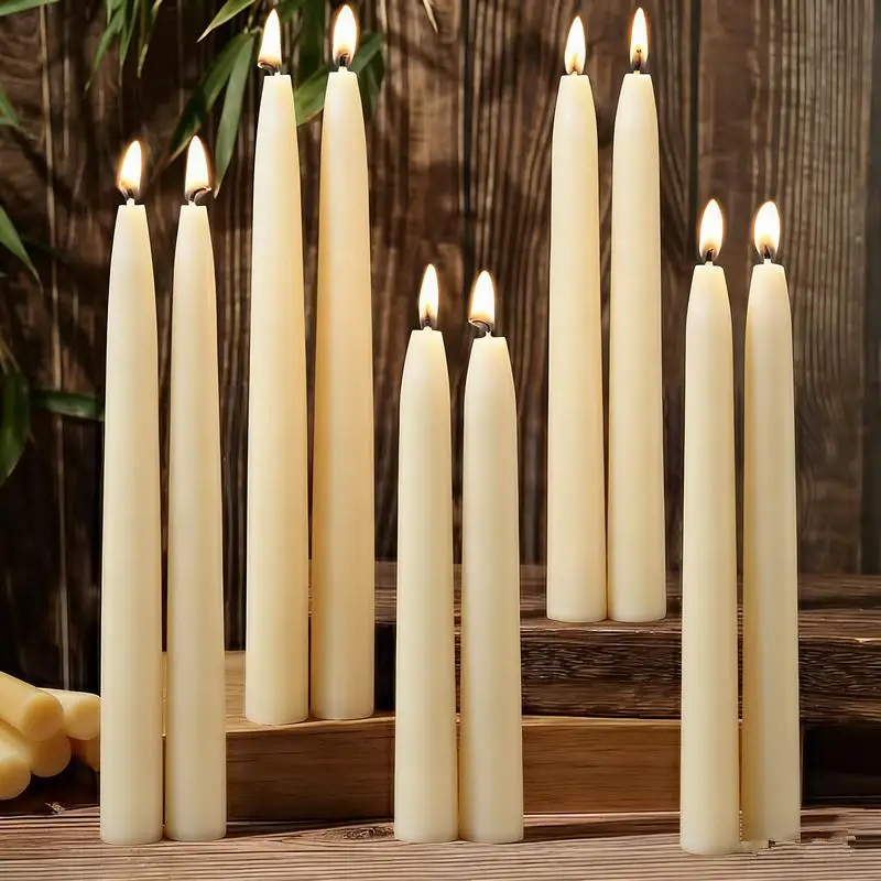 Long Cone Shaped Set of 4 White Smokeless Clean Burning 5-8 Hours Perfect for Home Decor Weddings Parties and Candlelight Dinners Bow