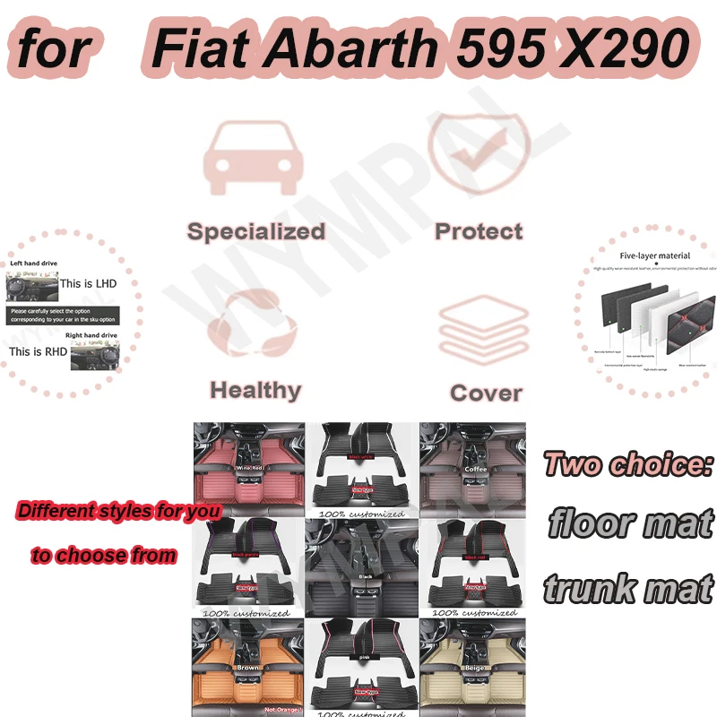 

LUXURY Car Floor Mat For Fiat Abarth 595 X290 2012~2022 Waterproof Tapetes Para Carro Alfombrillas Coche Car Mats Floor