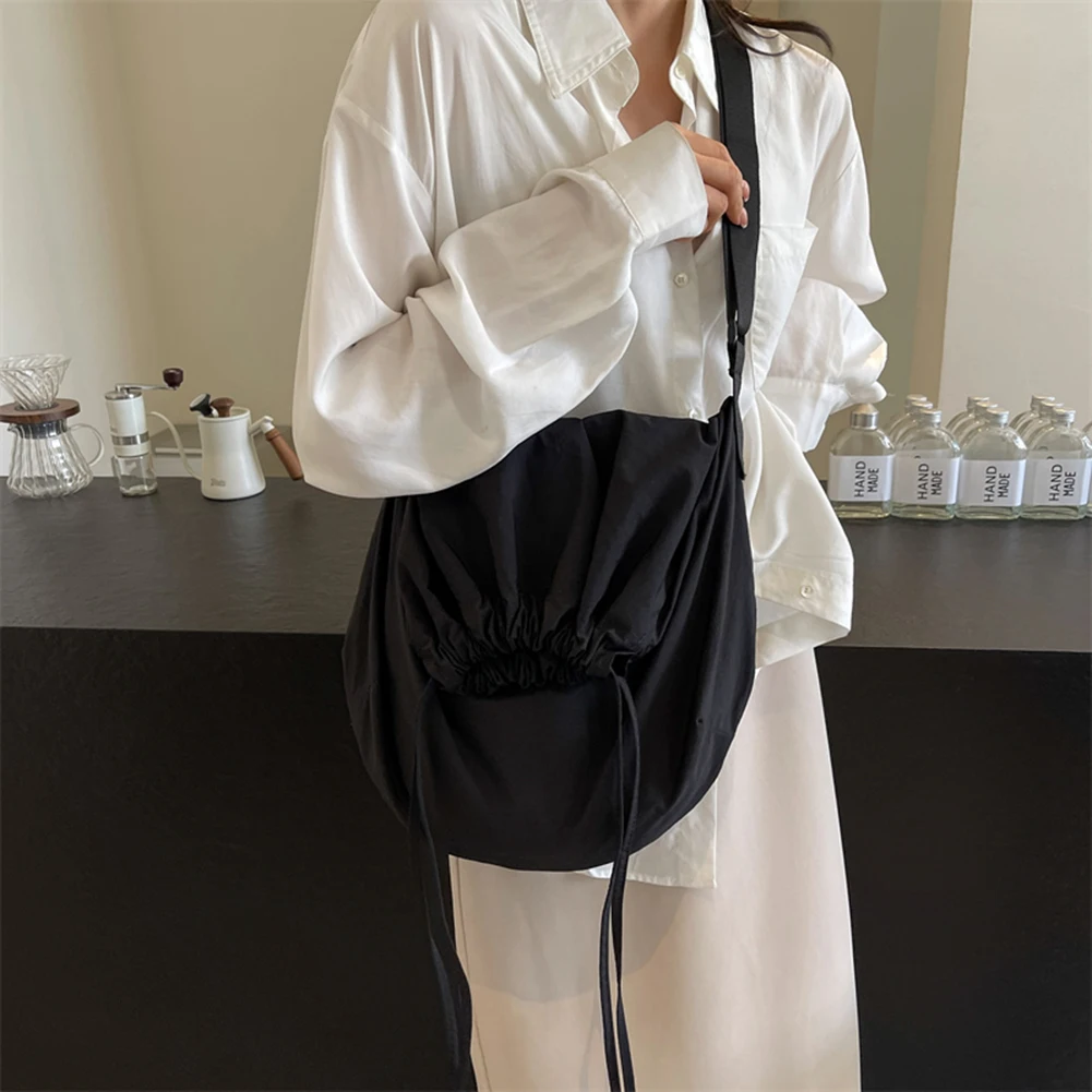 Women Drawstring Shoulder Bag Large Capacity Casual Satchel Bag Adjustable Strap Lightweight Shopping Bag Female Travel Bag