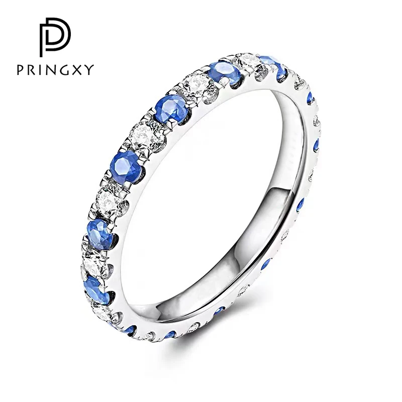 

PRINGXY Sapphire Diamond Line Ring 925 Sterling Silver Fashion Colored Anniversary Fine Jewelry Fashion Dinner Gift for Women