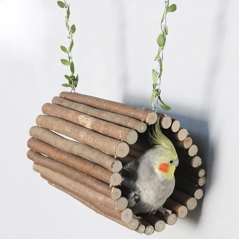 Branch bucket bird nest toy parrot swing perch wooden bird stand parrot toy supplies bird cage accessories bird slot hole