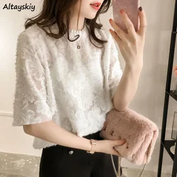 Elegant Women Blouse Fashion Lace Summer Half Sleeve Clothes Korean Style Ins Fairy Comfortable Leisure Party Feminine Tender