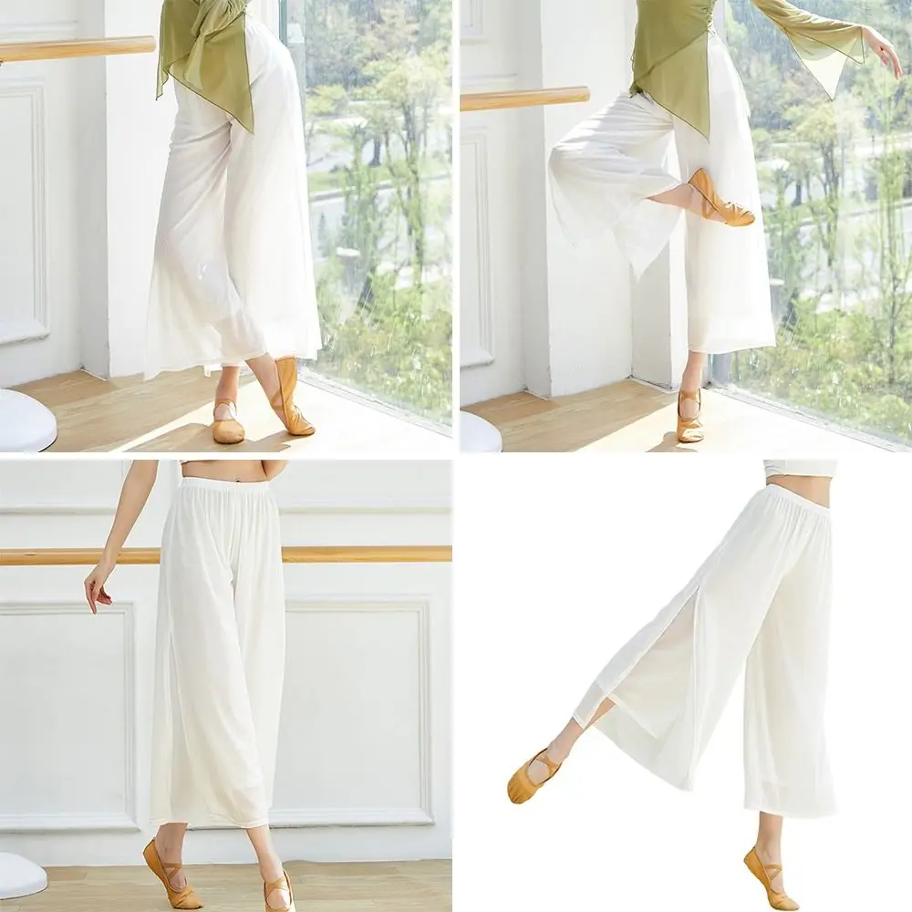 

Модные свободные танцевальные брюки из сетчатого нейлона с эластичным поясом, для йоги, китайских классических и современных танцев, спортивные танцевальные штаны