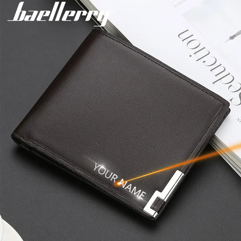 Baellerry Short Men Wallets Free Name Engraving Kpop Slim Card Holder  Luxury Male Wallet Small Money Clips Brand Men's Purses