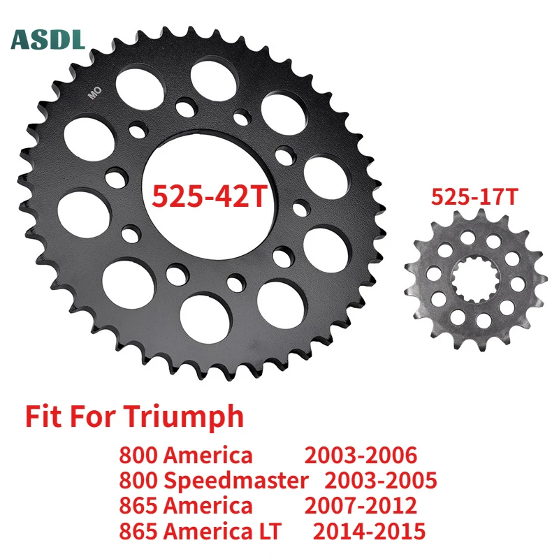 

525 42T 17T 18T Front Rear Sprocket 20CrMnTi for Triumph 800 America 2003-2006 865 America LT Speedmaster 2006 2007 2008-2015
