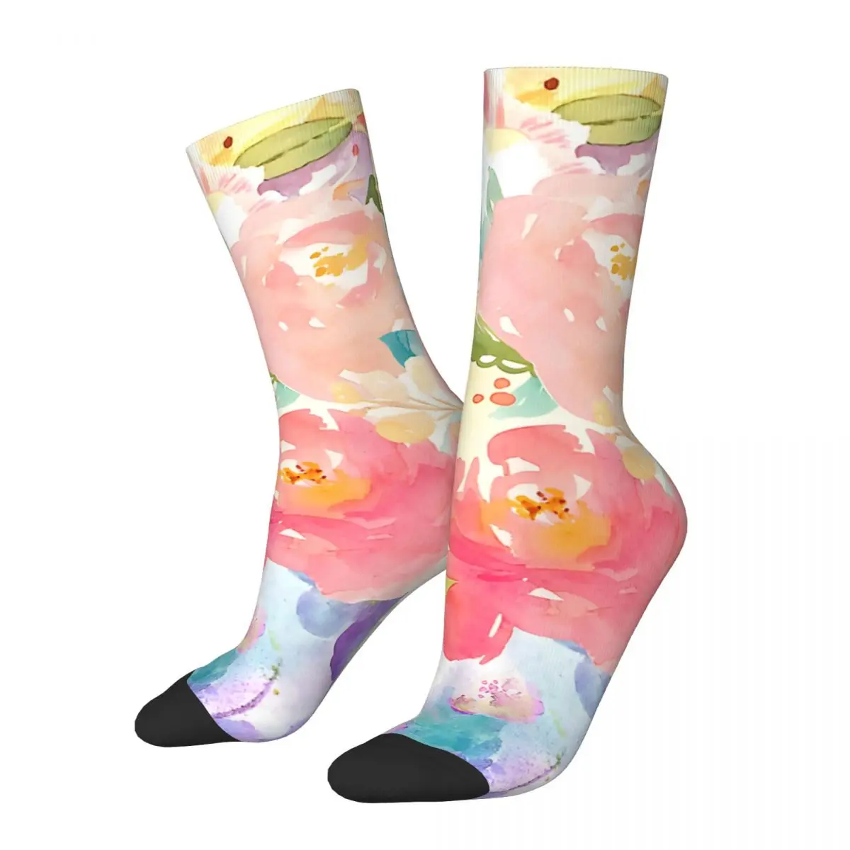 Retro Chic And Modern Colorful Pastel Flowers Pattern Men's compression Socks Unisex Street Style Seamless Crew Sock