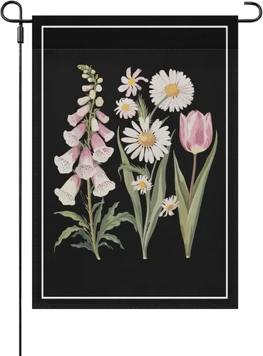 Made In Us Vintage Floral Plant Foxglove Daisy Tulip Flower Yard Flag, 12x18 XXQ