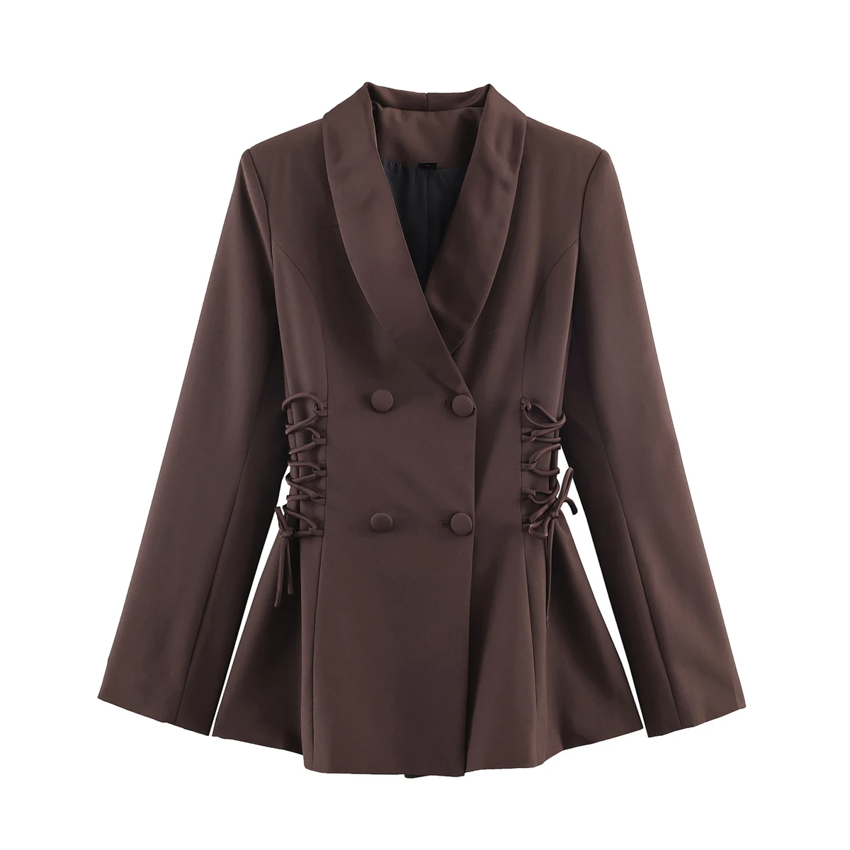 DUOPERI Women Multi-color Lace-up Waist Blazer Lapel Collar Long Sleeve Female Chic Lady Casual Outerwear