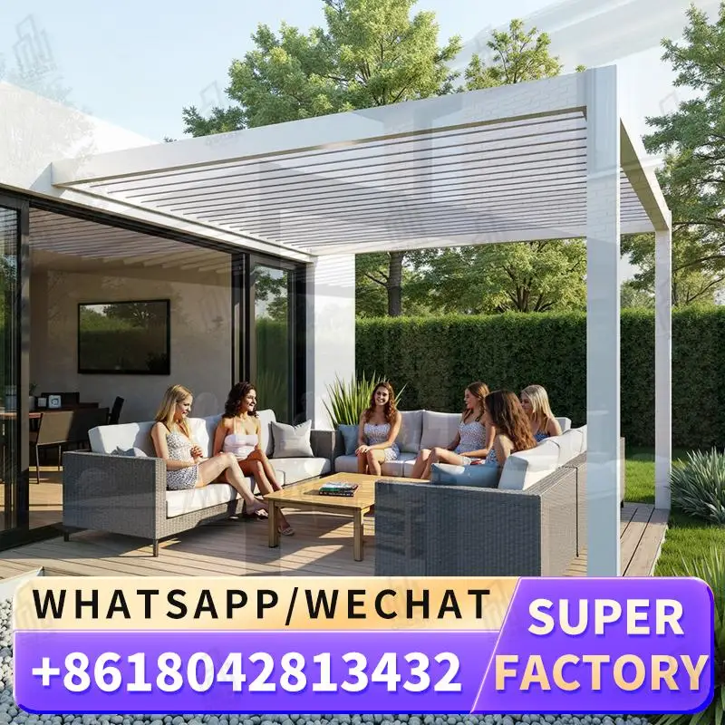 

Hot Sale Outdoor Louvre Roof Garden Pavilion Waterproof Motorized Gazebo With LED Light pergola