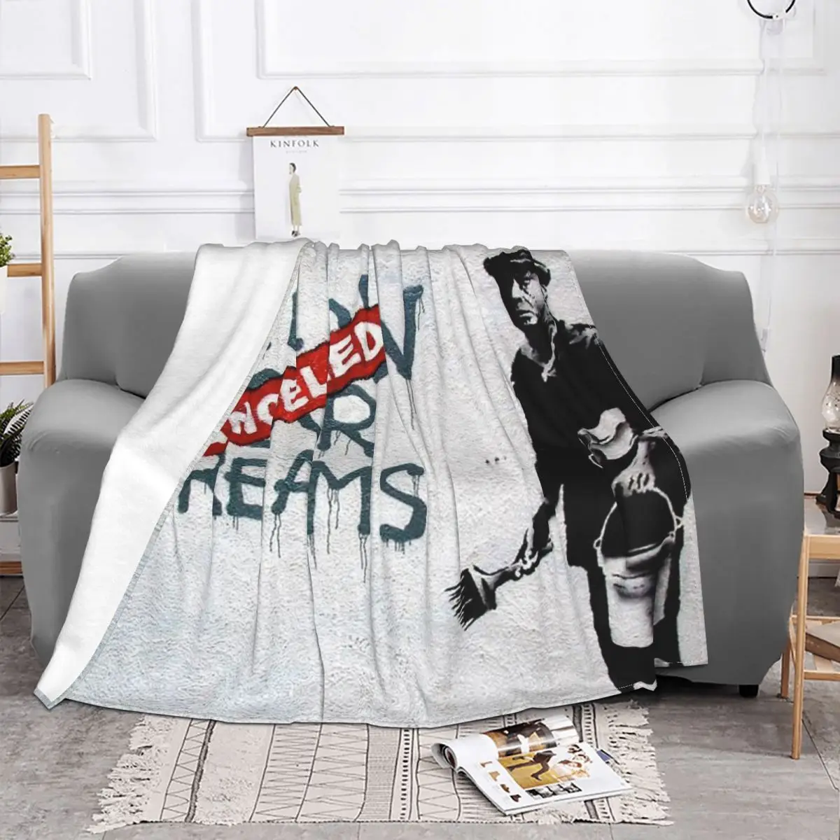 Banksy Follow Your Dreams Flannel Throw Blanket Graffiti Blankets for Bed Outdoor Lightweight Thin Quilt