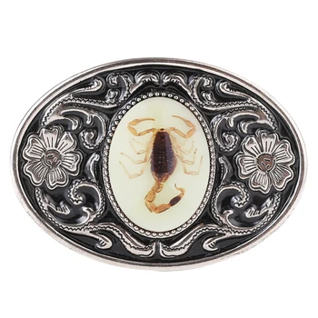 หัวเข็มขัดรูปสัตว์แมงป่องลายดอกไม้ทำจากโลหะผสมเงินอุปกรณ์เสริมสำหรับกางเกงยีนส์