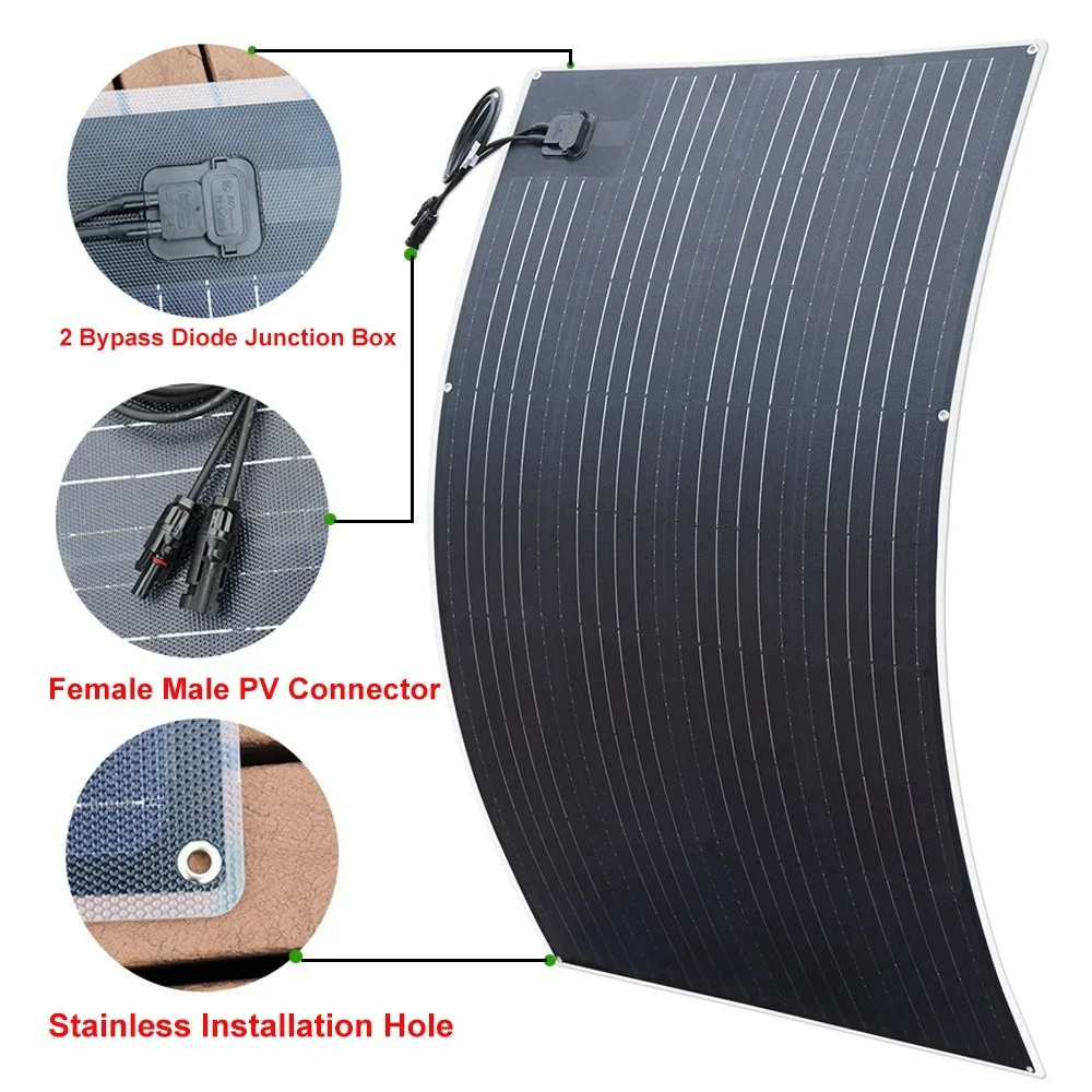 ETFE Panel słoneczny 400w 300w 200w 150w 80w Elastyczna wysoka wydajność 23% Panel fotowoltaiczny Camper RV Domowy dach Dioda bypass monokomórkowa Magazyn UE DHL Wysyłka — zdjęcie produktu 2
