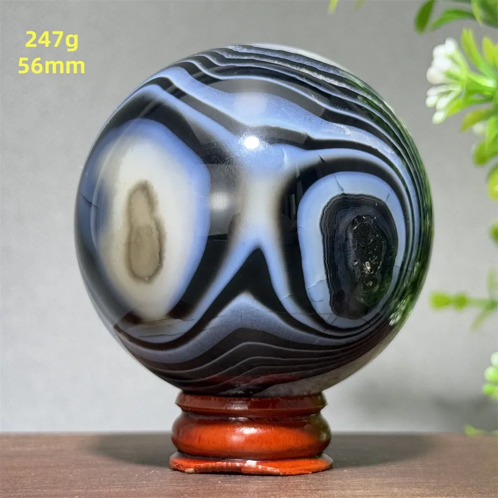 Natural Black Agate Mineral Quartz Ball Aura Treatment Witchcraft Chakra Divination Energy Home Feng Shui Decorative Gift+Base view 5