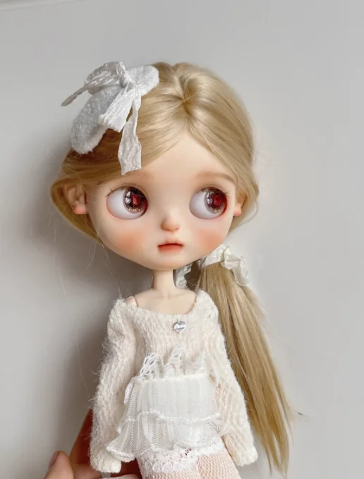 2025 3pcs French lace style Blythe Landoudou White woolen dress+ pantyhose+hair clips  (Fit for azone,Pullip,Ob222426, Licca)