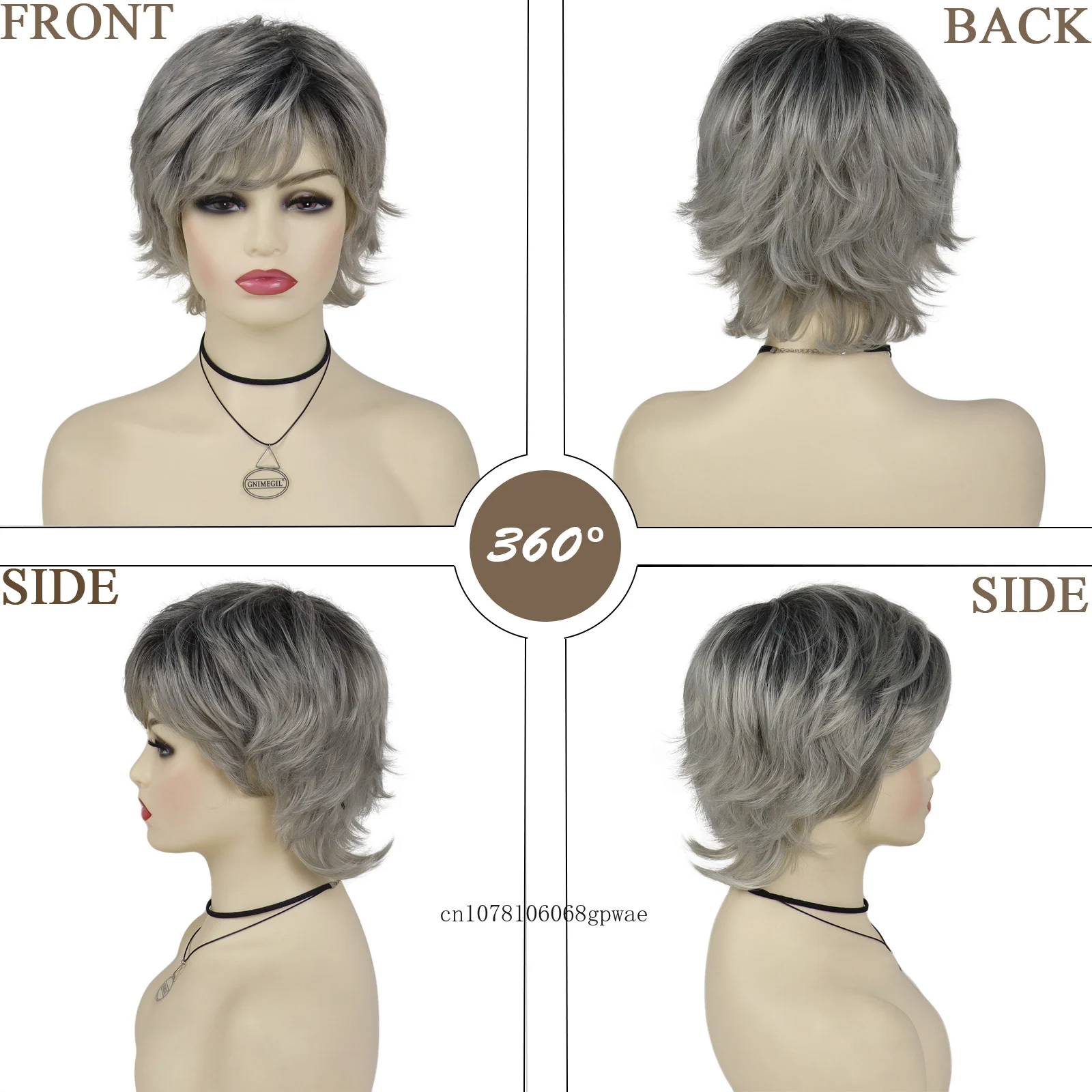 Women's Ombre Grey Synthetic Wigs Short Wavy Wig for Older Lady Grandma Wig Daily Cosplay Halloween Costume Party Heat Resistant