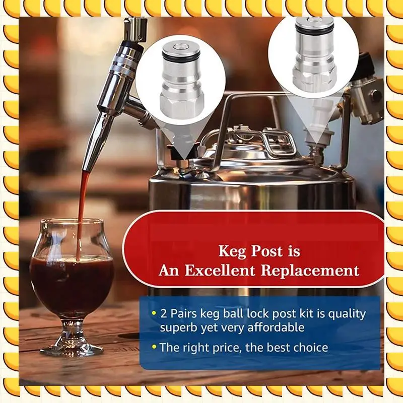 BAAU 4 Pairs Cornelius Type Ball Lock Keg Posts,Stainless Steel Poppets And Springs,Poppet Female Thread Gas + Liquid