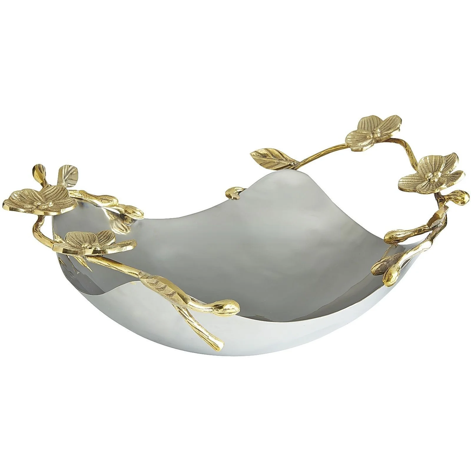 Metal square bowl with Golden branch handles