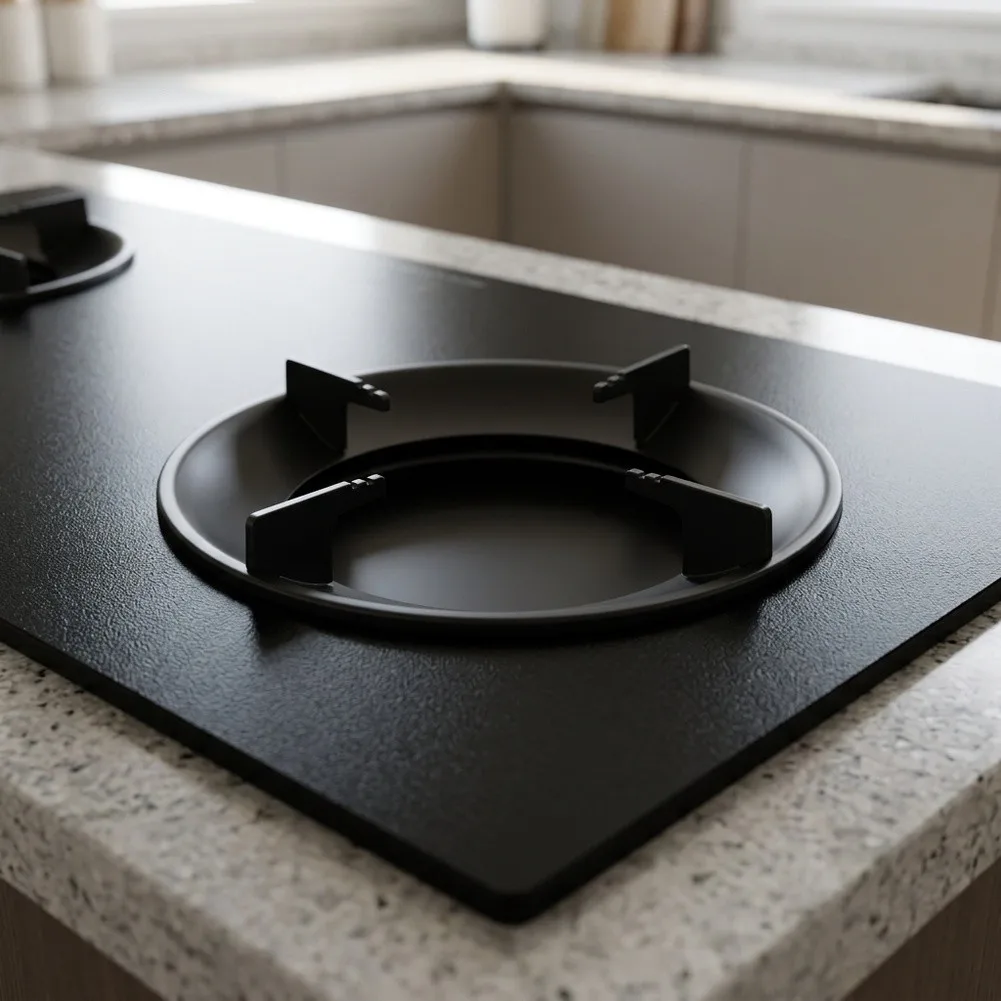 Black Gas Stove Grate 18.5cm Round Bracket with Integrated Wind Resistant Ring and Non-Slip Bottom for Cooktops