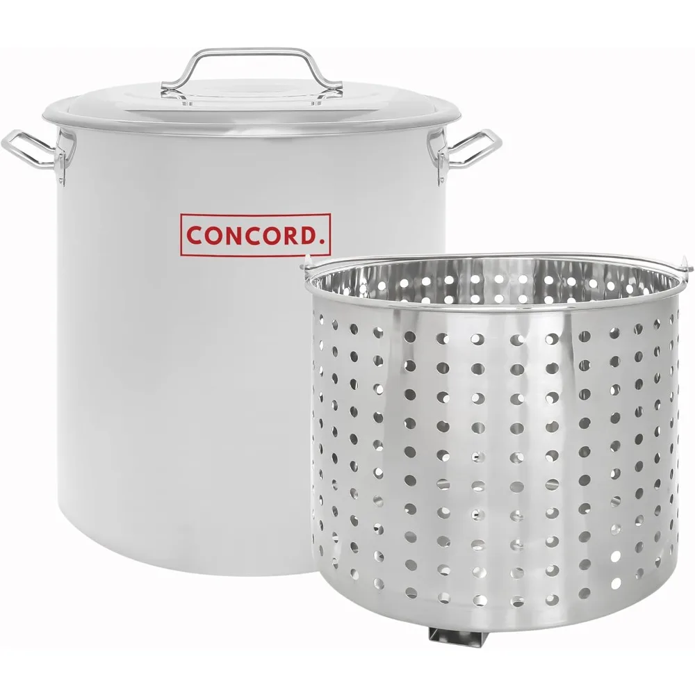 

CONCORD Stainless Steel Stock Pot w/Steamer Basket. Cookware great for boiling and steaming (80 Quart)