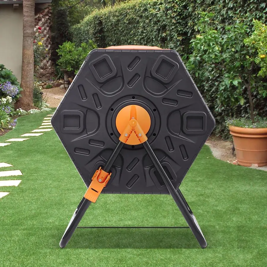 

Компостный контейнер, 18,5 галлонов, маленький компостирующий барабан, компактная однокамерная вращающаяся емкость с раздвижной дверцей и стальной рамой, без BPA.