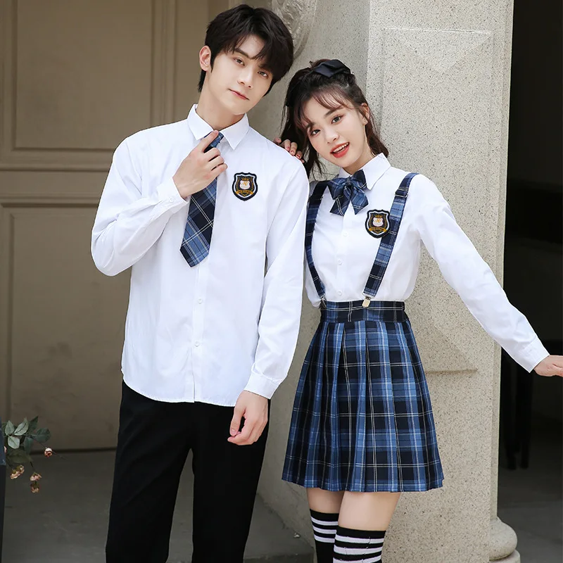 C096 High School Students Uniform Summer Suit Students Long-sleeved Shirts Graduation Class Clothes