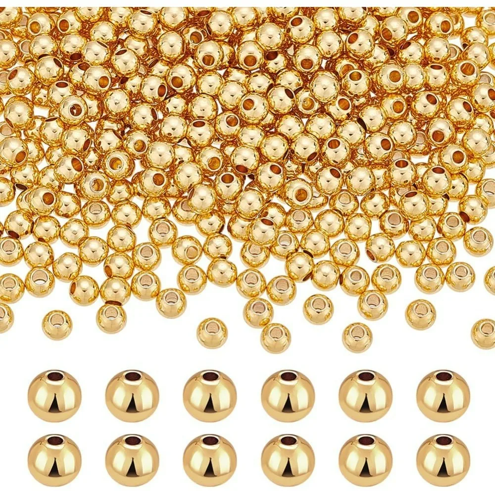 

400pcs 14K Beads 4mm Brass Spacer Beads Metal Bracelet Beads Beads Round Ball Beads Small Loose Spacer Beads