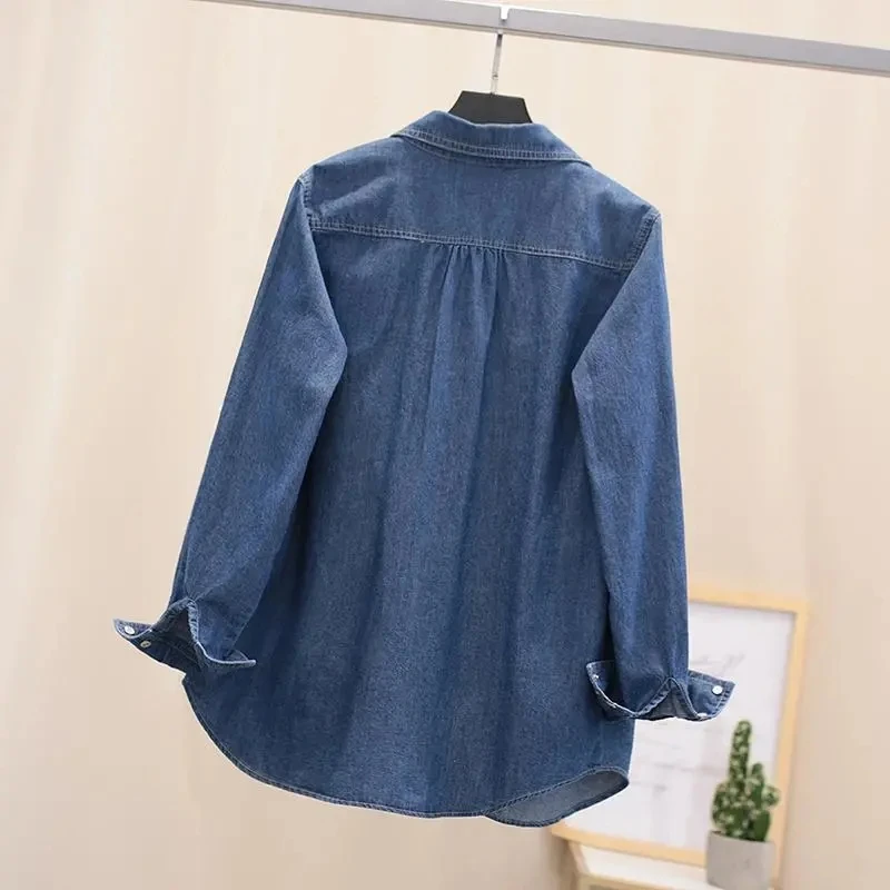 Basic Unlined Denim Shirts Women Casual Single-Breasted Short Jeans Blouses Boyfriend Spring Blusas Classic Long Sleeve Tops