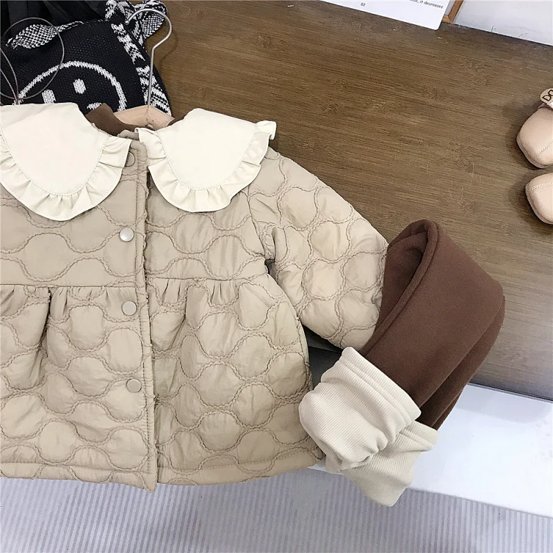 

Girls' Lace Collar Fleece-Lined Cotton Jacket Children's Winter Thickened Cotton Coat Stylish Autumn Winter Baby Padded Top