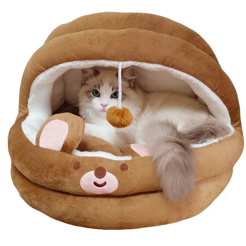 Winter Pet Cat Bed Round Cat Cushion House 2 In 1 Warm Cats Basket Puppy Sleep Bag Detachable Nest Kennel For Small Dog