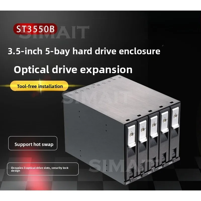 3.5 Inch 5-Bay Hard Drive Enclosure with Optical Drive Slot & Security Lock