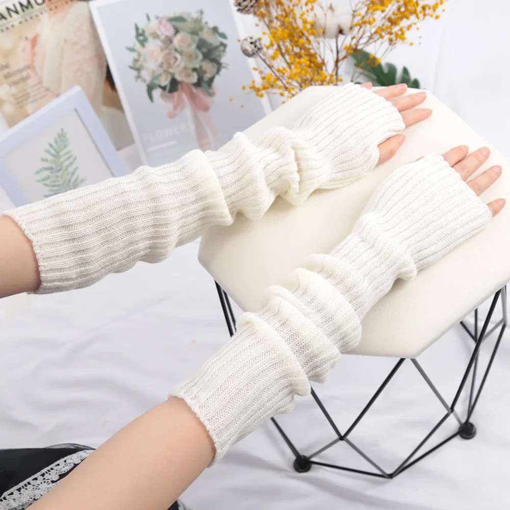 2025 جديد 52 سنتيمتر المرأة متماسكة أكمام أذرع تبريد اليابانية الأبيض الأسود القوطي Kawaii طويلة أصابع قفازات للفتيات Harajuku اكسسوارات #4