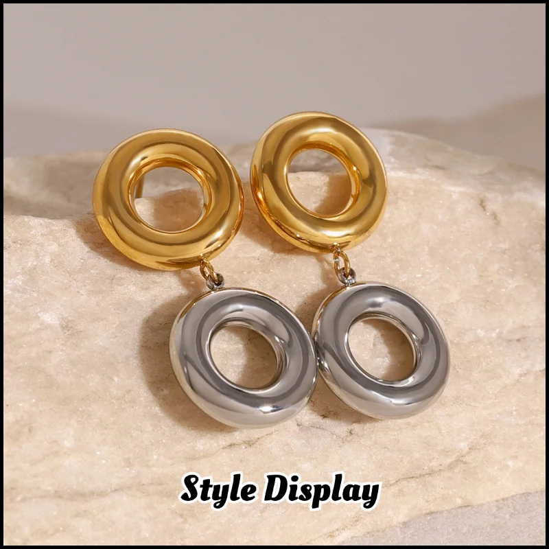 Stainless Steel Round Earrings Plated 18k Gold Color Non Tarnish Waterproof Trendy Jewelry Earrings For Women Gift