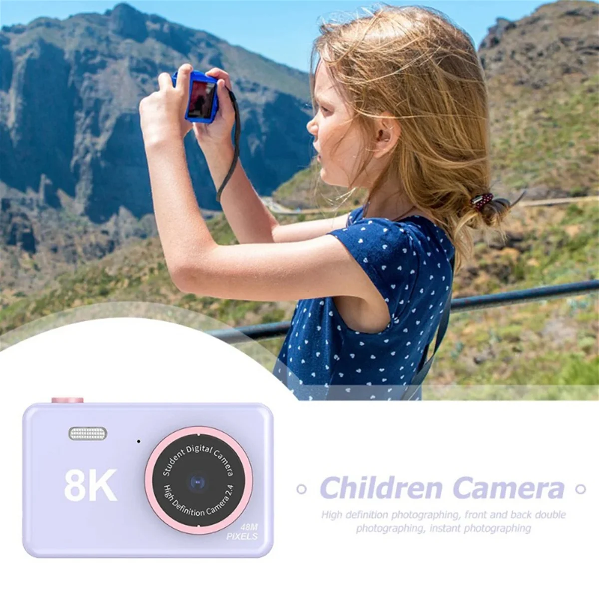 Cámara digital para estudiantes HD Digital 8K Mini cámara de vídeo portátil Cámaras delanteras y traseras Regalos de juguete para niños-Gris