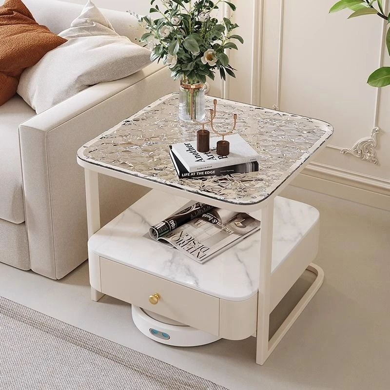 Cream wind sofa rock slab edge few light luxury high-end bedside cabinet