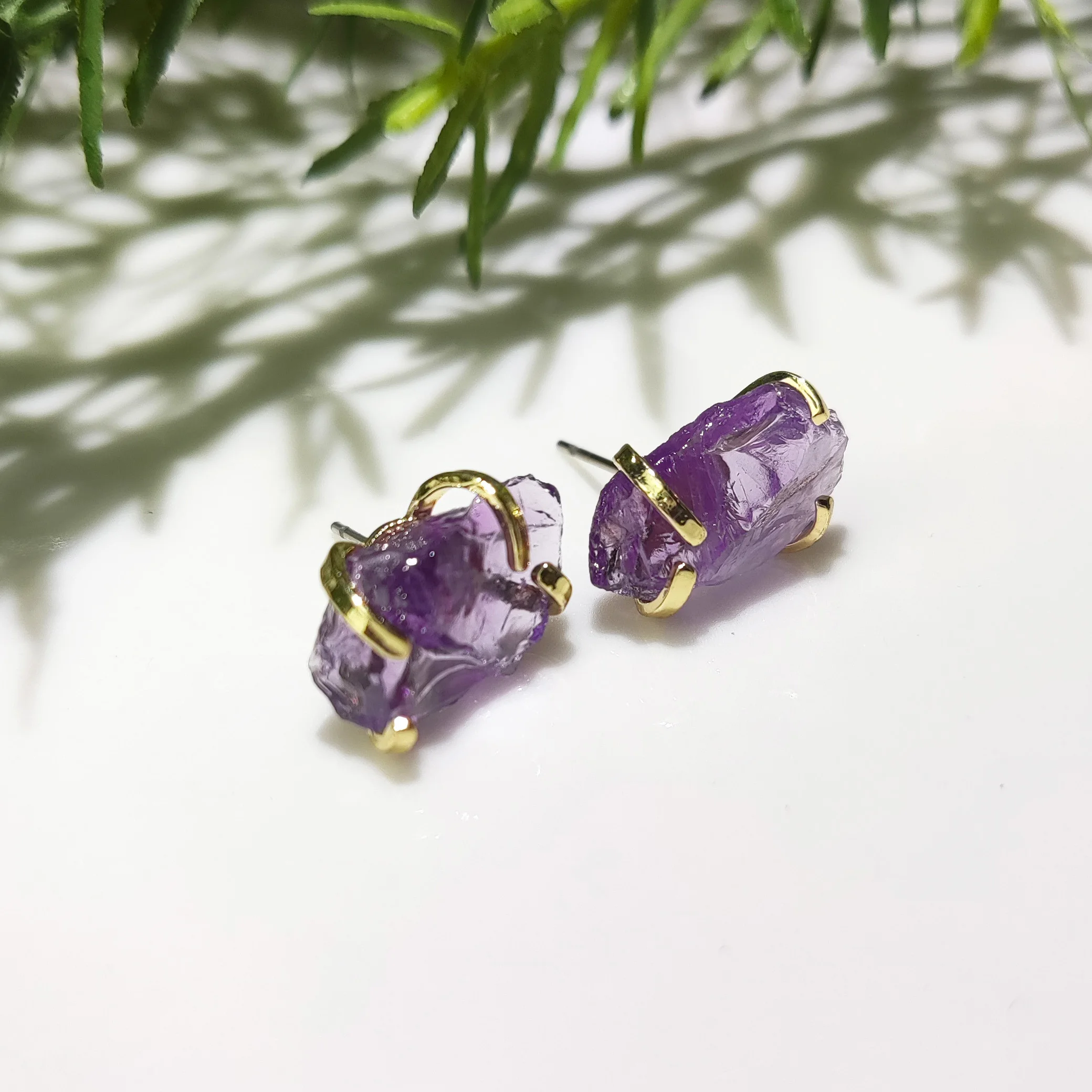 Raw Crystal Stud Earring, Gemstone Earrings, Rough Crystal Jewelry, Boho Jewelry, Raw Gemstones Gift for Her