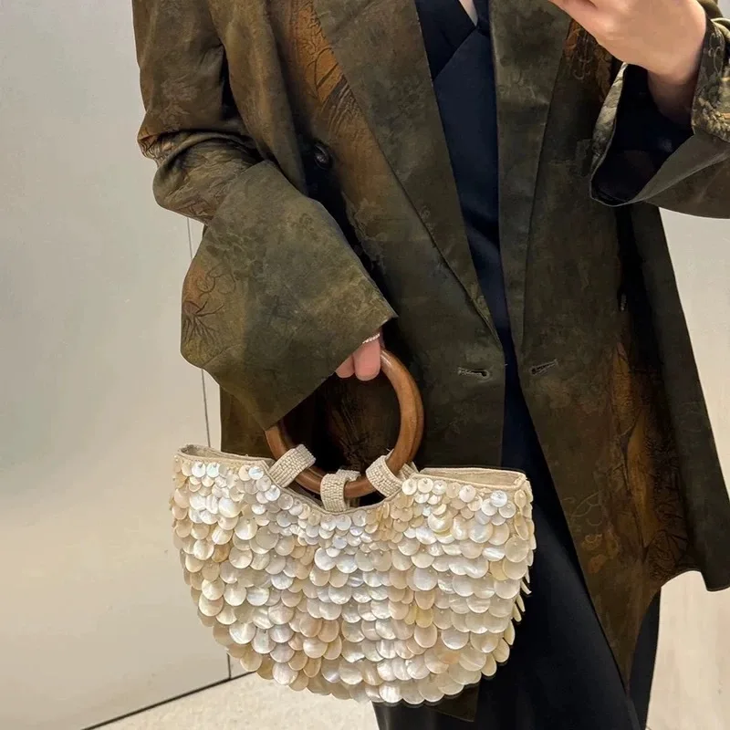 Novo high-end puro artesanal saco de concha natural bolsa de fadas bolsa feminina nicho subsourcing personalizado na moda saco dupla face