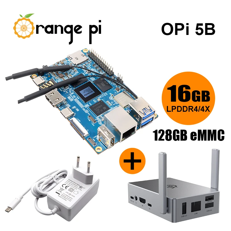 3 Kits OPi 5B 16GB 128G SBC, Case ,5V4A Type-C Power Supply, Single Board Computer Orange Pi 5B RK3588S