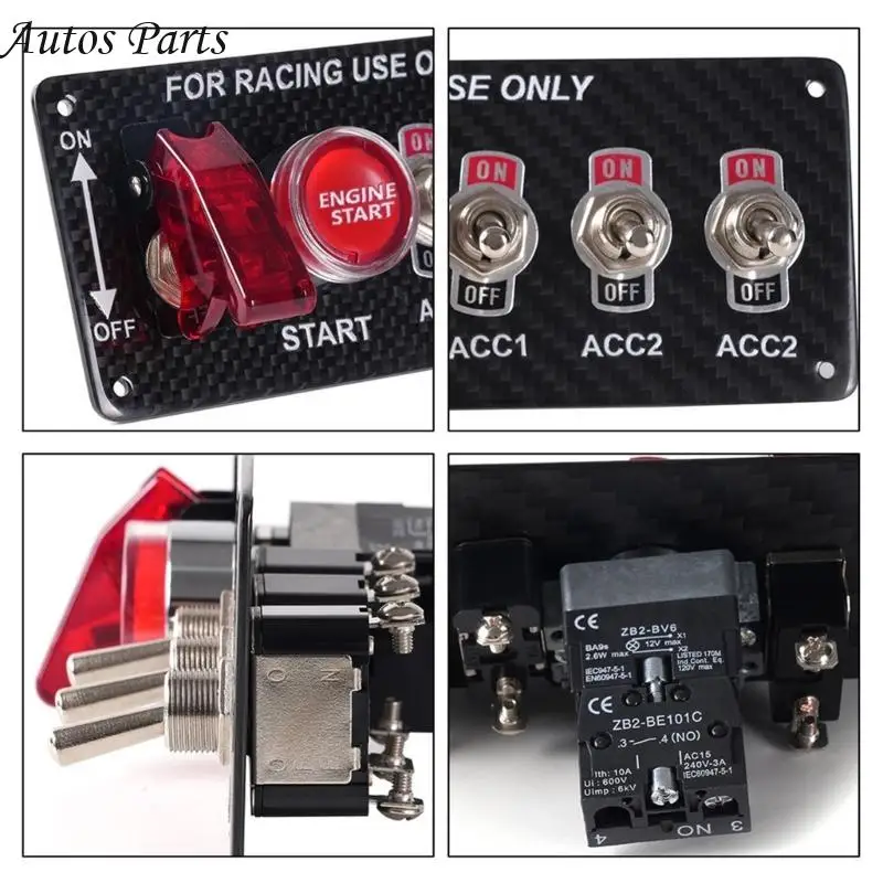 

57BA Carbon Fiber Ignition Starter Switch Panel with Push Start and LED Suitable for Vehicle Use Motorsport Enthusiasts