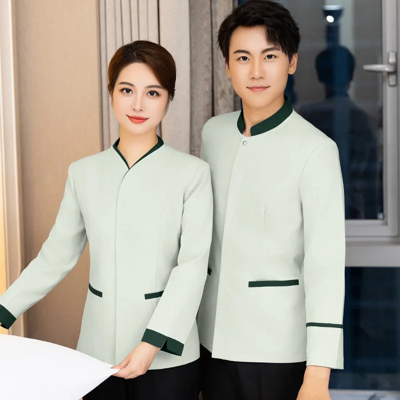 Uniforme de service de livres, haut à manches longues, nettoyeur de propriété, chambre d'hôtel, supermarché, tante, gris foncé, optique, vêtements de travail