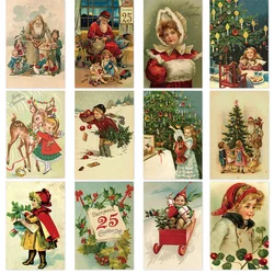 12pcs Christmas Vintage Series Postcard Merry Christmas Fairy Tale Girl Elk Old Man Greeting Card