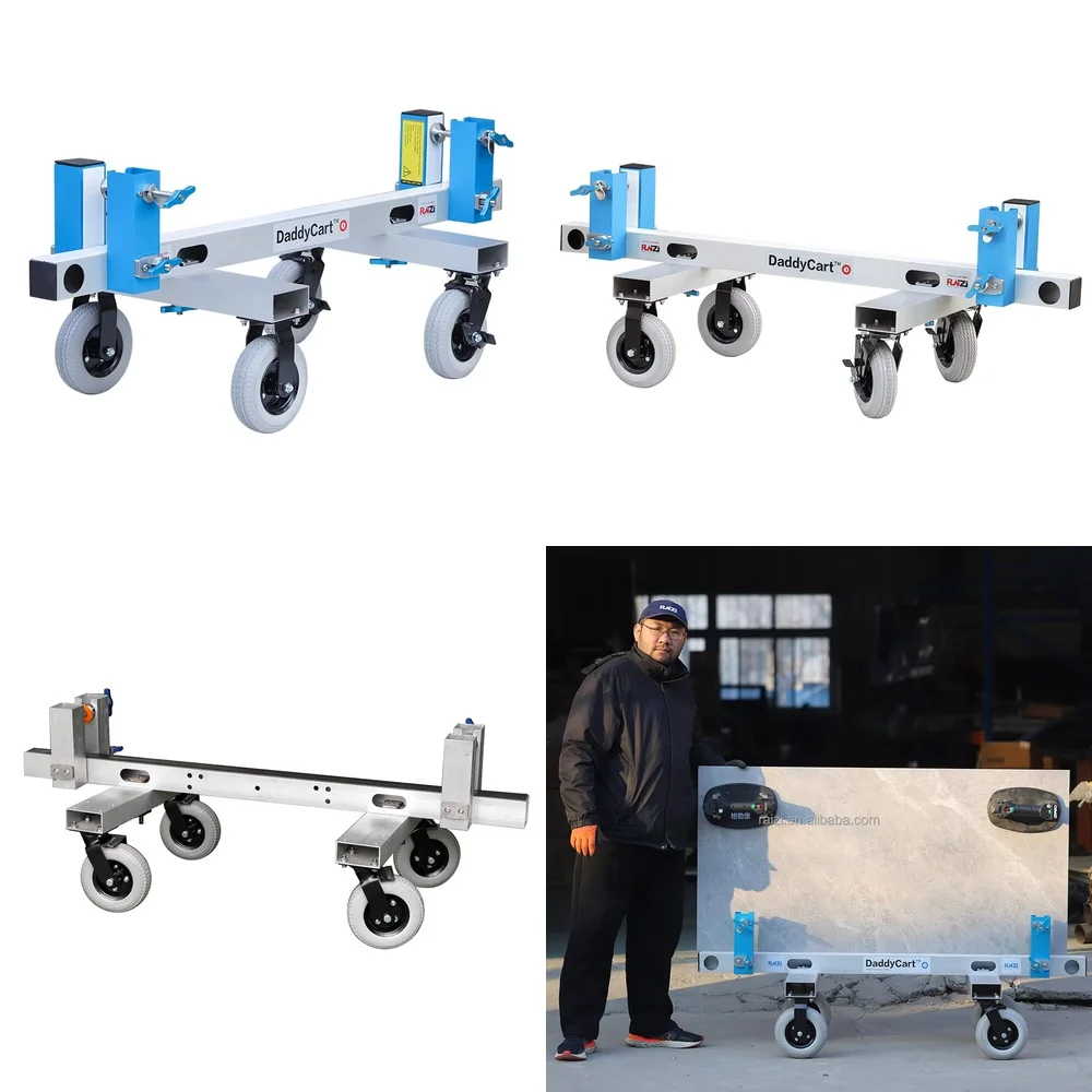 

Four Wheel Slab Dolly for Stone Slabs Transportation Heavy Aluminum Alloy DaddyCart for Granite Marble Tile Concrete