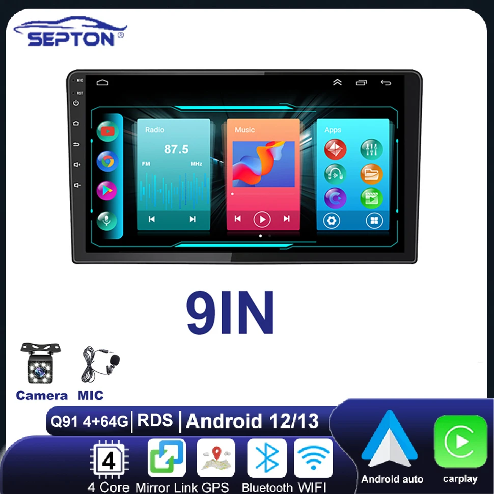 

SEPTON 9'' Android Auto 2Din Car Intelligent Systems Radio Multimedia Player Universal Stereo GPS Carplay for Volkswagen Nissan