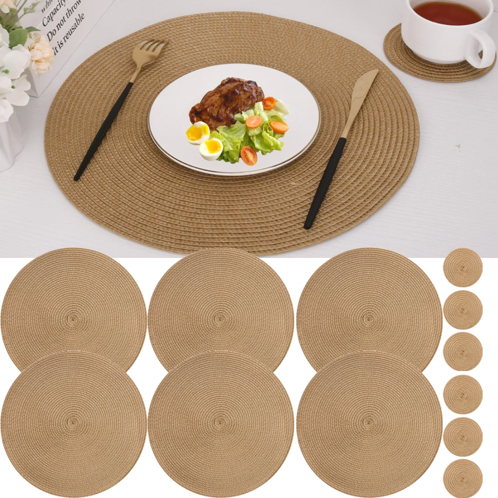 33,5cm tapetes de mesa tecidos com porta-copos redondo tapete de mesa de jantar lavável tapetes de mesa de jantar para cozinha decoração de casamento